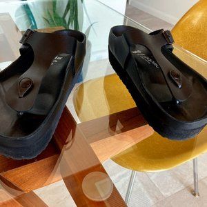 Birkenstock Gizeh  Leather Wrapped Platform Black 39 Regular (Sz 8 - 8.5)